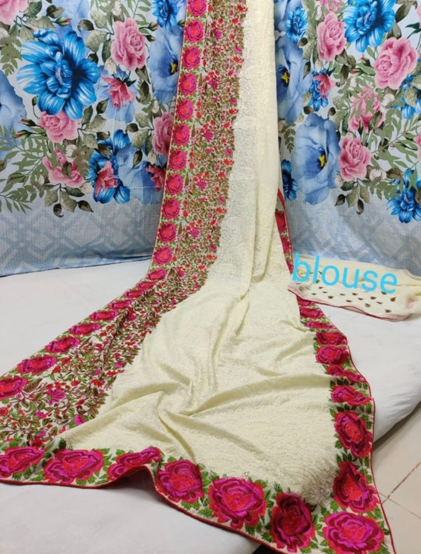 Rose inspired Chikankari saree - Saffronfashionindia