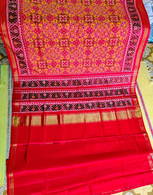 Peach ikkath patan patola saree - Saffronfashionindia