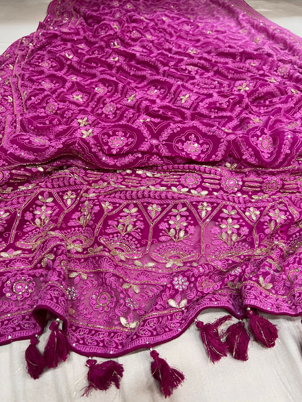 Anina Chikankari gorgette saree - Saffronfashionindia