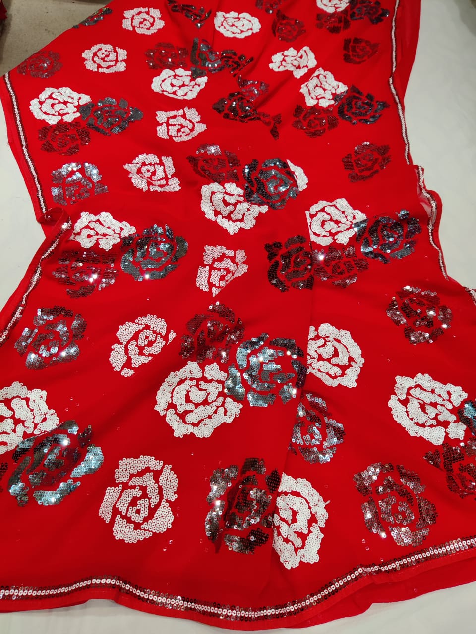 Sequence gorgette beautiful saree - Saffronfashionindia