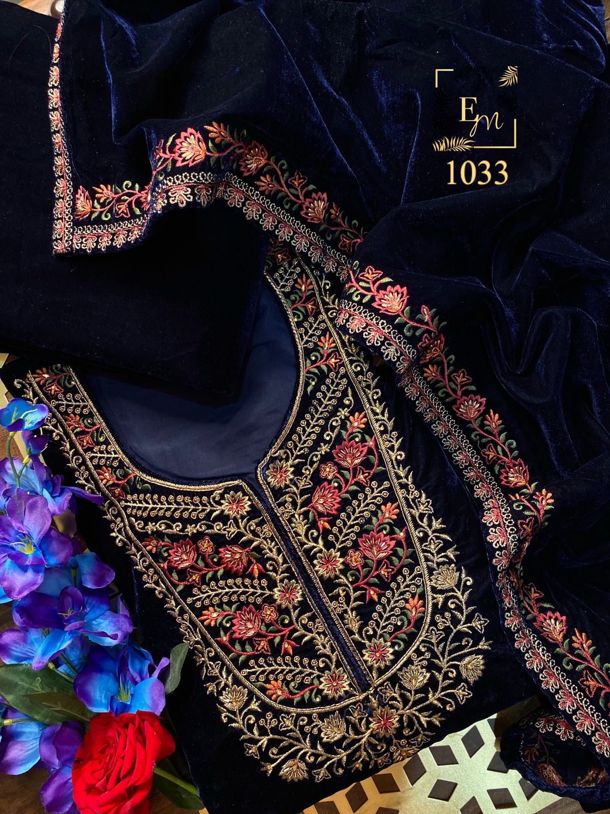 Velvet embroidered suit - Saffronfashionindia