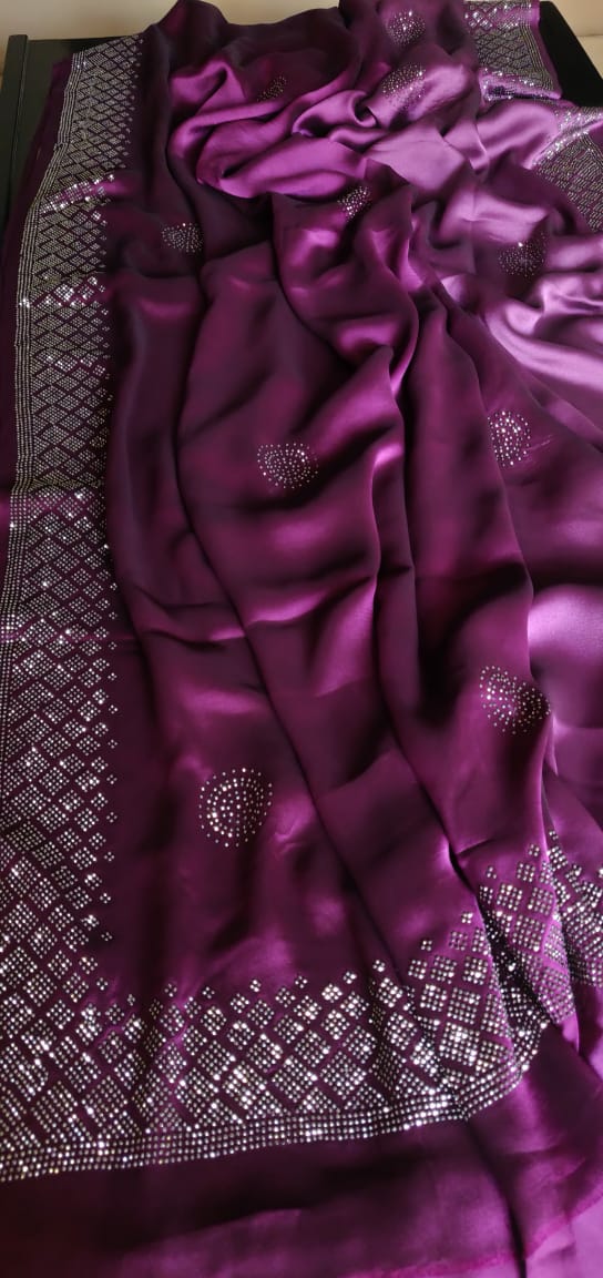 Chinon satin partywear saree - Saffronfashionindia