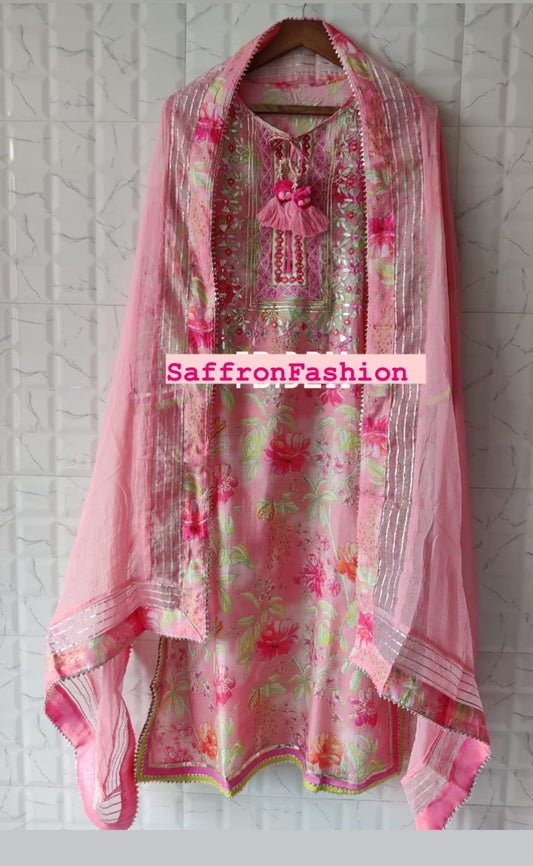 Floral pinkish salwarsuit - Saffronfashionindia