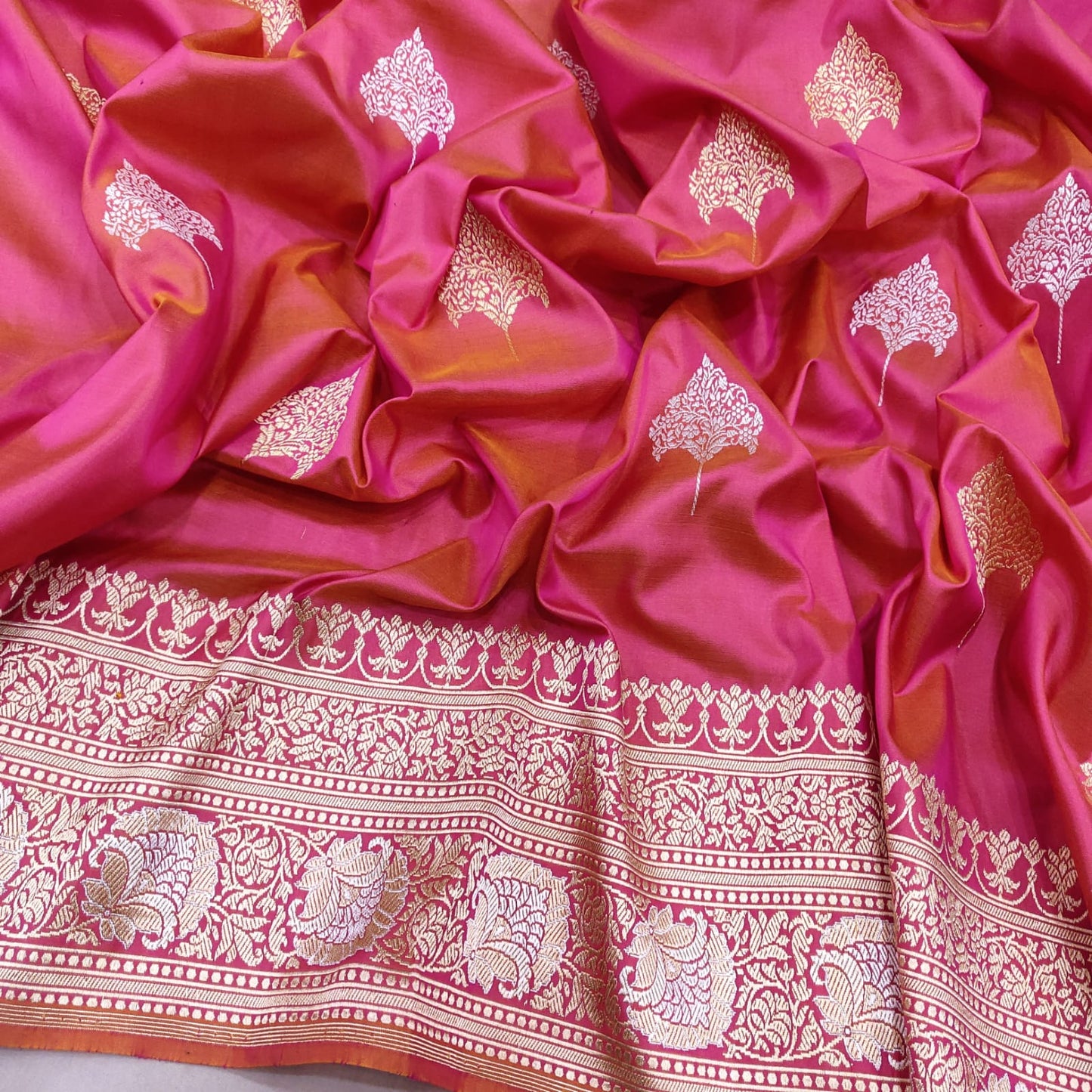 Ruby Katan silk saree - Saffronfashionindia