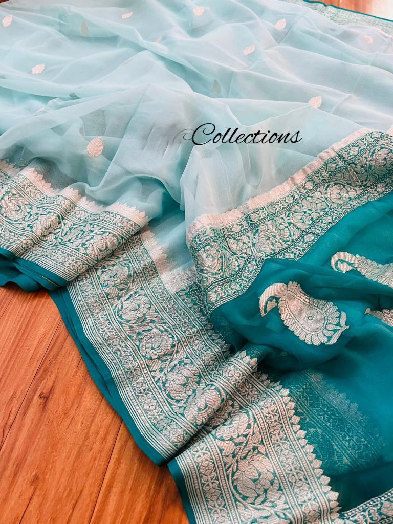 Lachika Banarsi handwoven chiffon saree - Saffronfashionindia