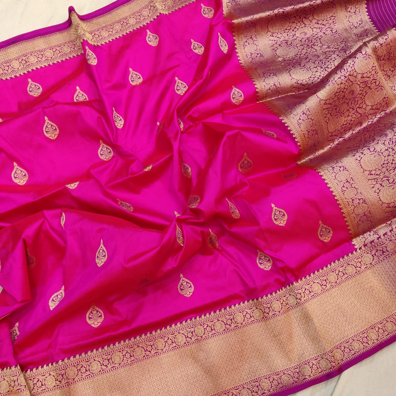 Pink handwoven zari saree - Saffronfashionindia