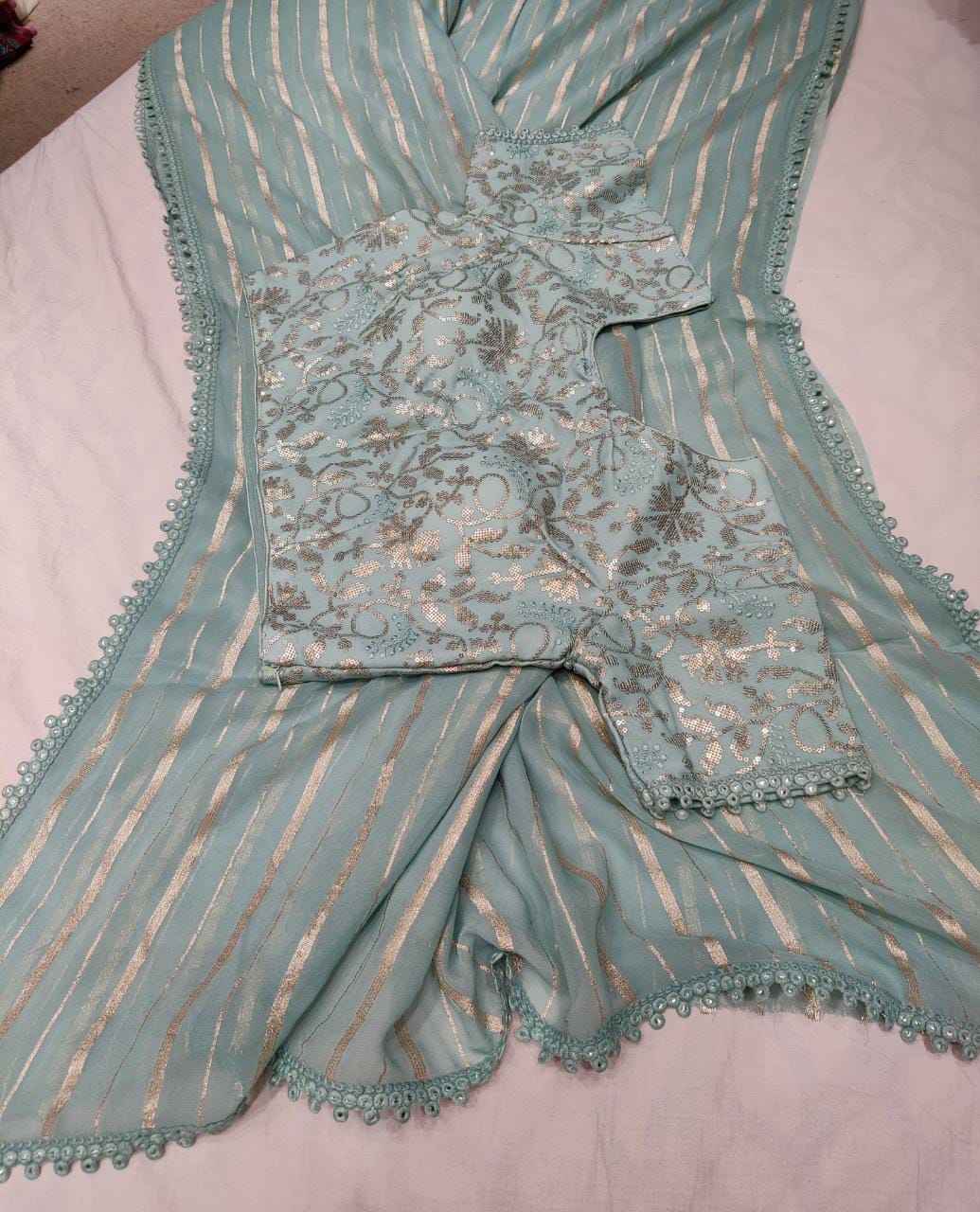 Bezil striped gorgette saree - Saffronfashionindia