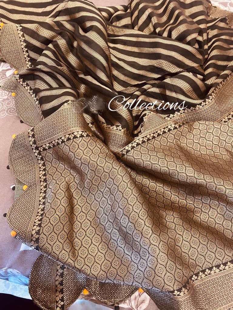 Livika Munga gorgette saree Women sari blouse SaffronFashion