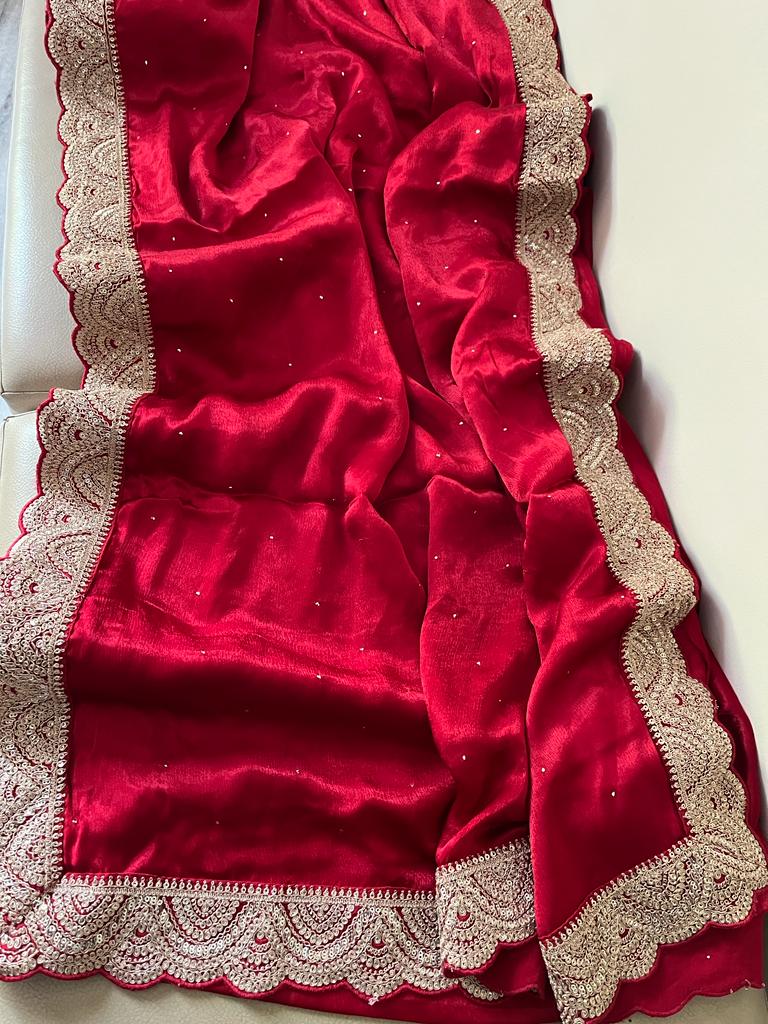 Mahira chiffon satin saree - Saffronfashionindia