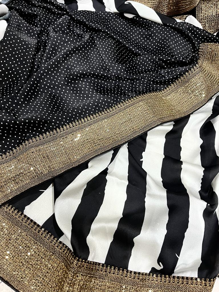 Satin striped saree - Saffronfashionindia