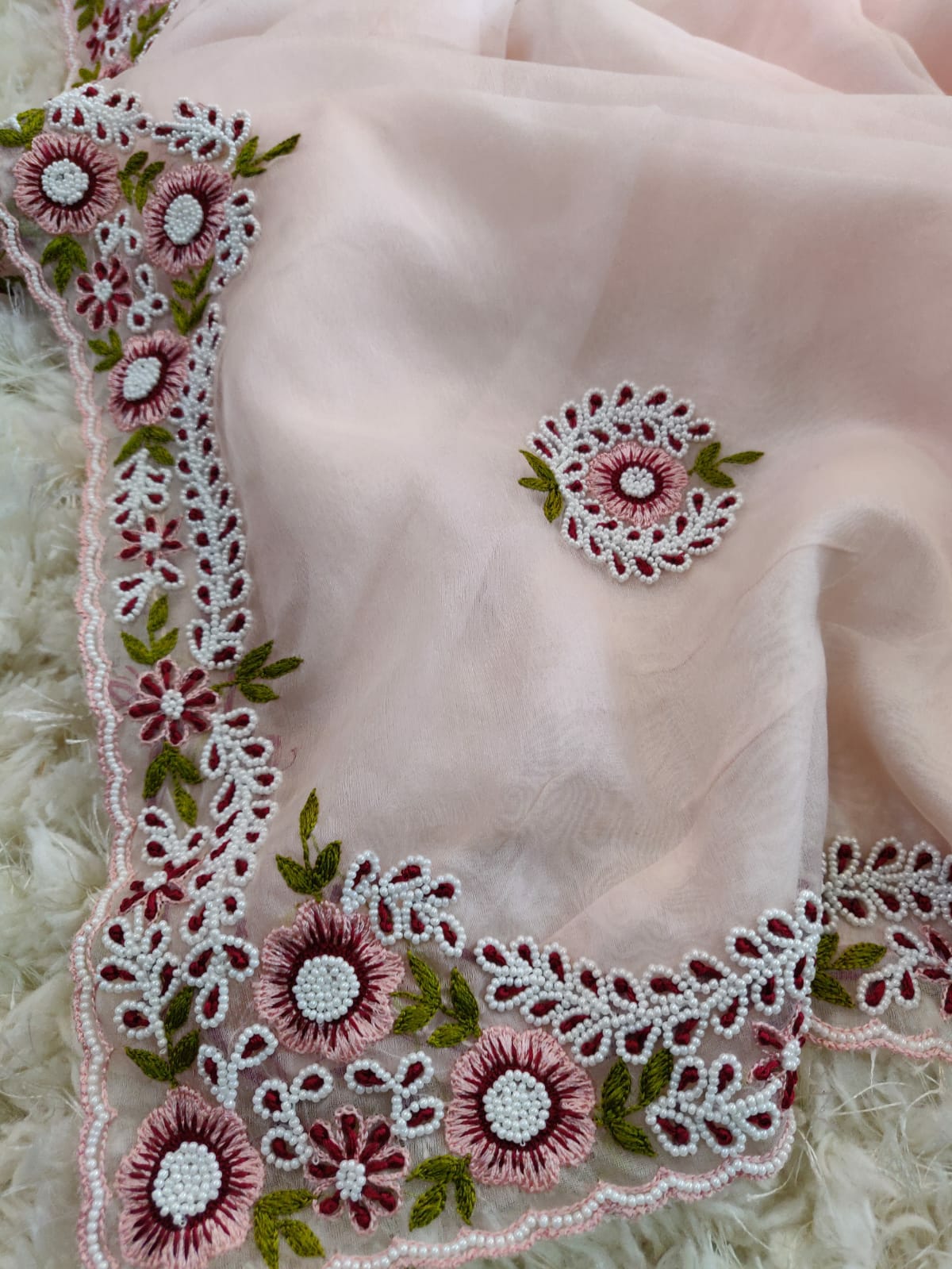 Pink organza saree - Saffronfashionindia