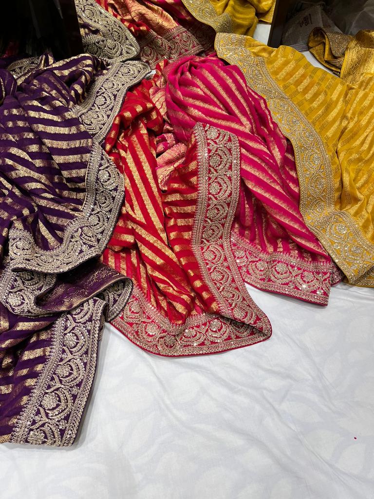 Lehariya inspired khaddi gorgette saree - Saffronfashionindia