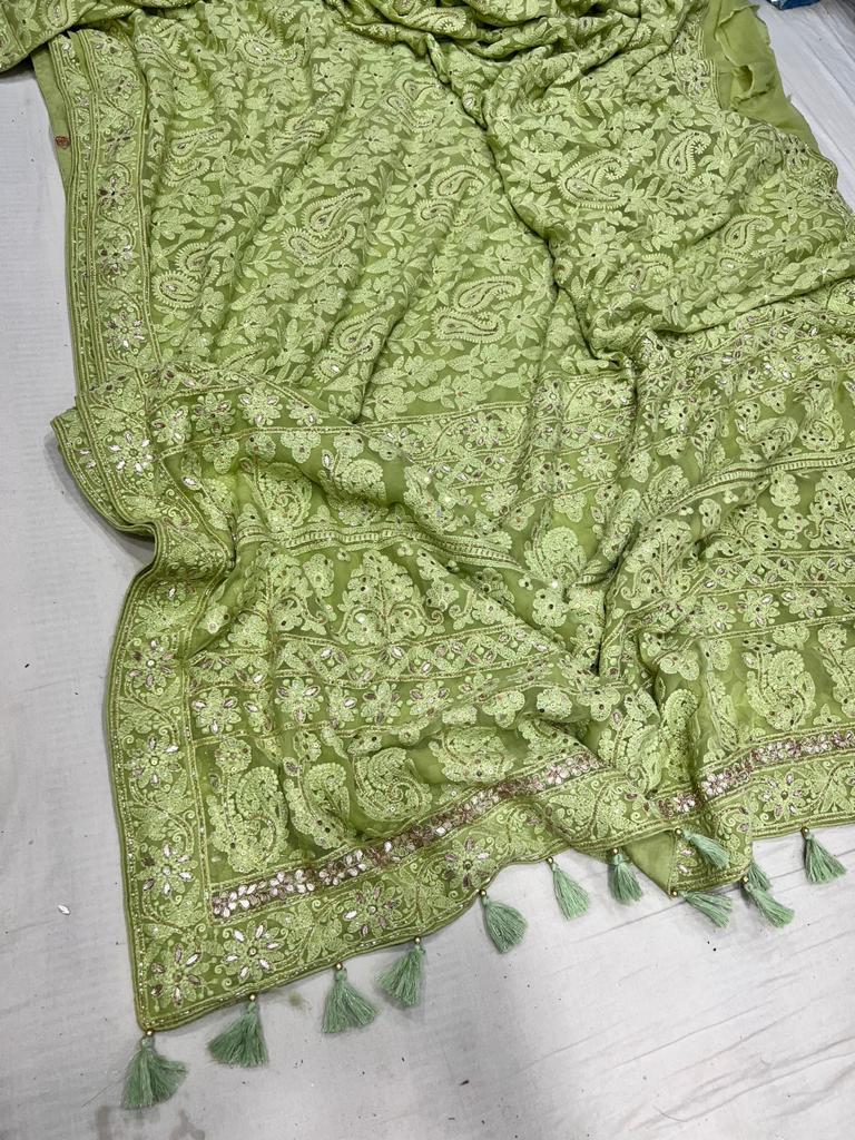 Archie Chikankari gottapatti saree - Saffronfashionindia