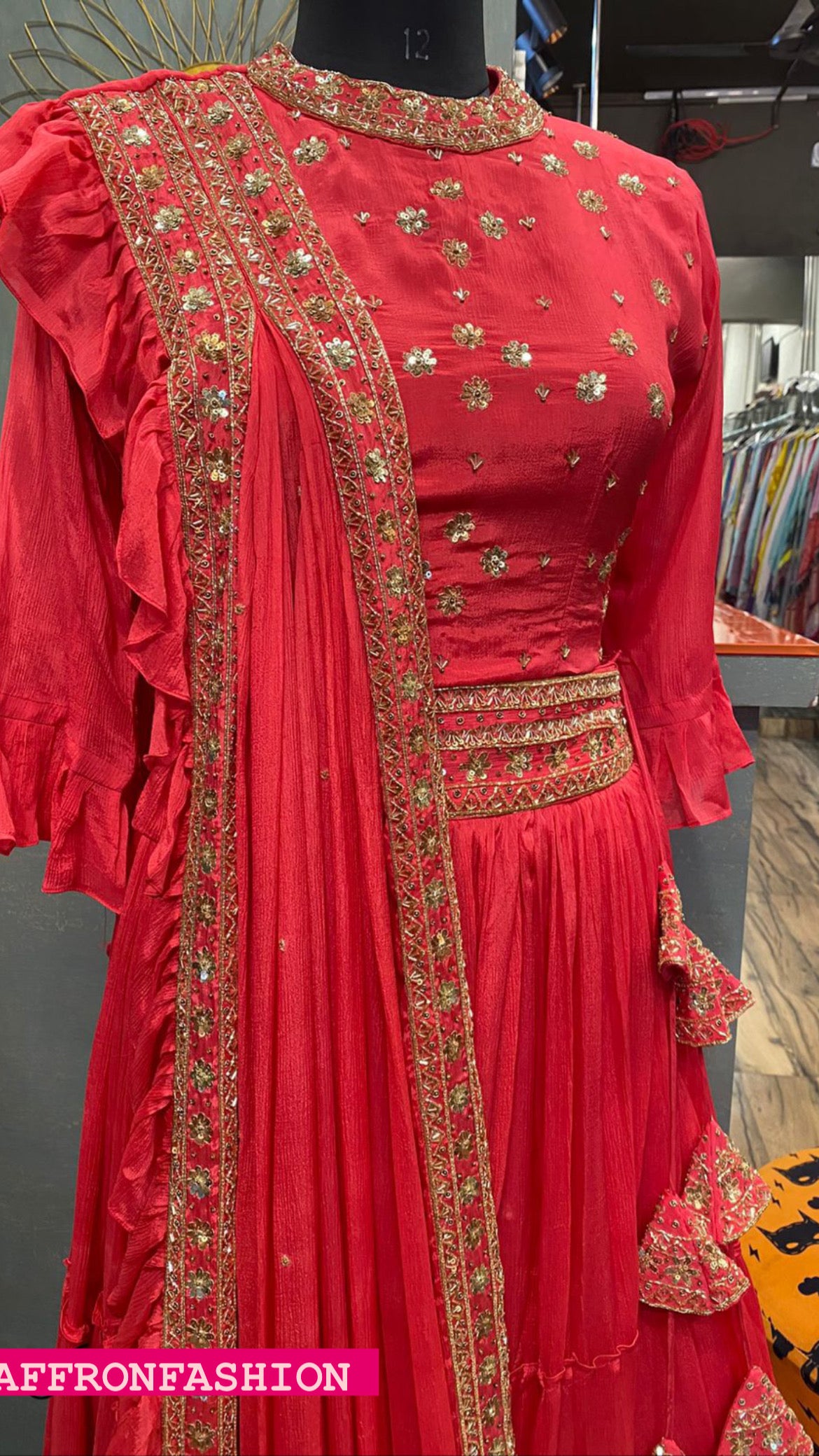 Fenicia red indowestern dress - Saffronfashionindia