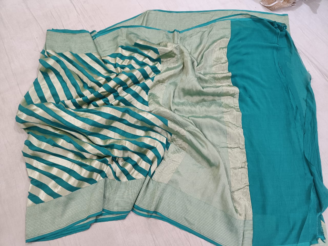 Striped lehariya gorgette chiffon saree - Saffronfashionindia