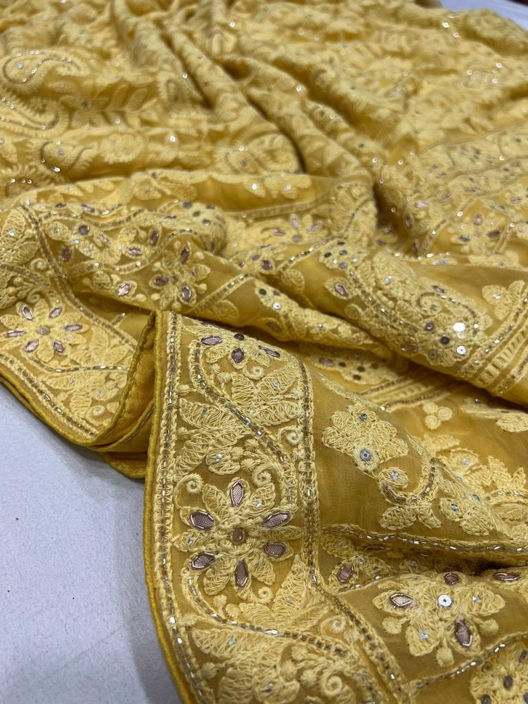 Archie Chikankari gottapatti saree - Saffronfashionindia