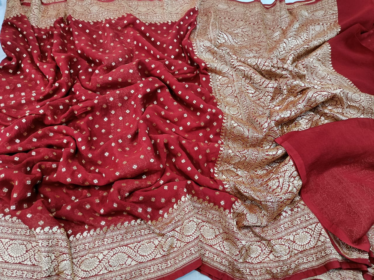 Avira khaddi gorgette saree - Saffronfashionindia