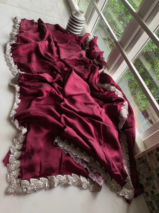 Bridesmaid satin saree - Saffronfashionindia