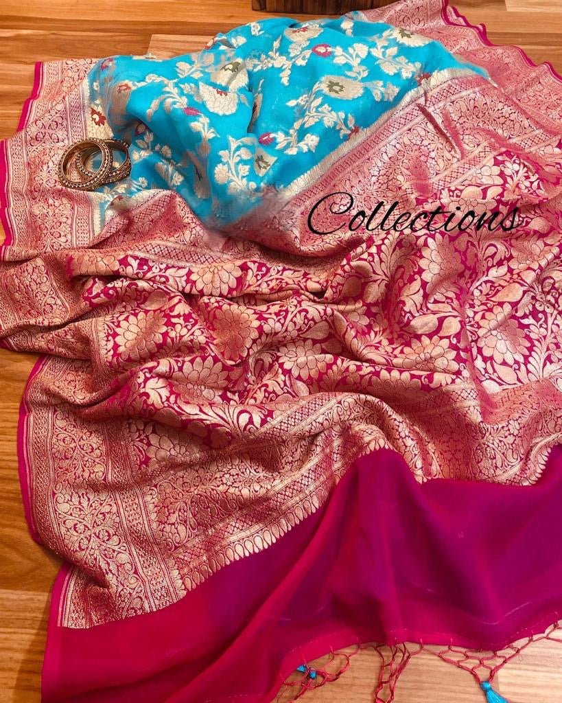 Heer inspired banarsi gorgette saree - Saffronfashionindia