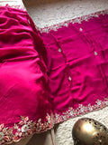 Wine inspired organza silk embroidered saree