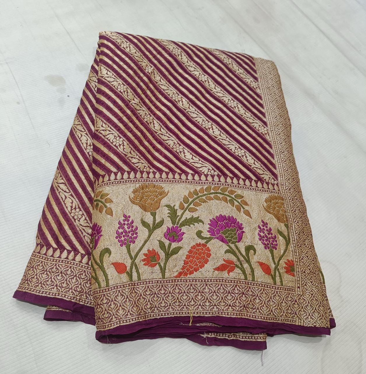 Indian banarsi gorgette saree - Saffronfashionindia