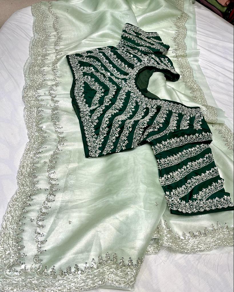 Zaiba tissue organza saree - Saffronfashionindia