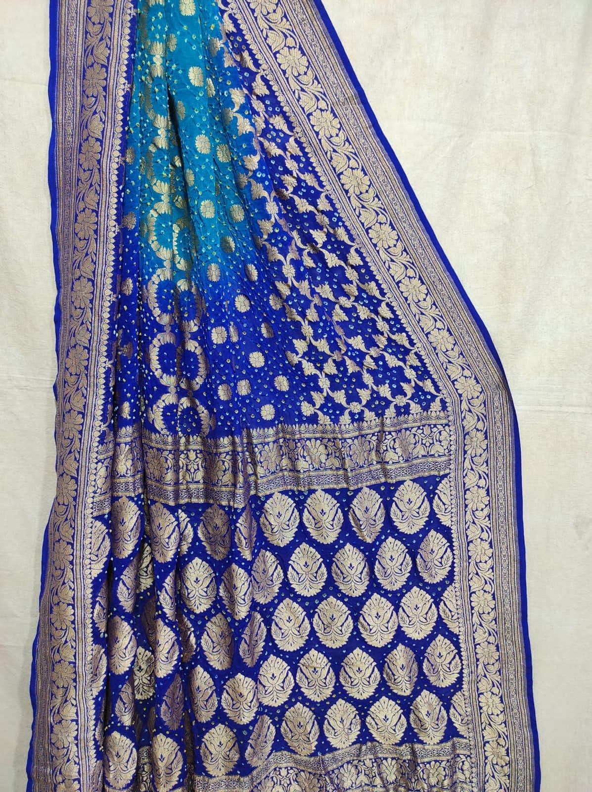 Kinzal gorgette bandhani saree - Saffronfashionindia