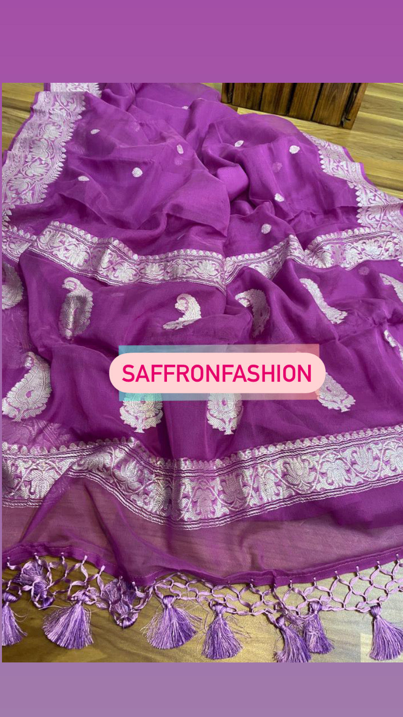 Handmade chiffon banarsi saree - Saffronfashionindia