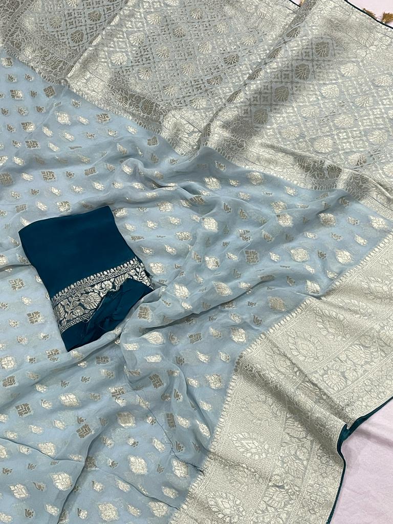 Nanika banarsi gorgette saree - Saffronfashionindia