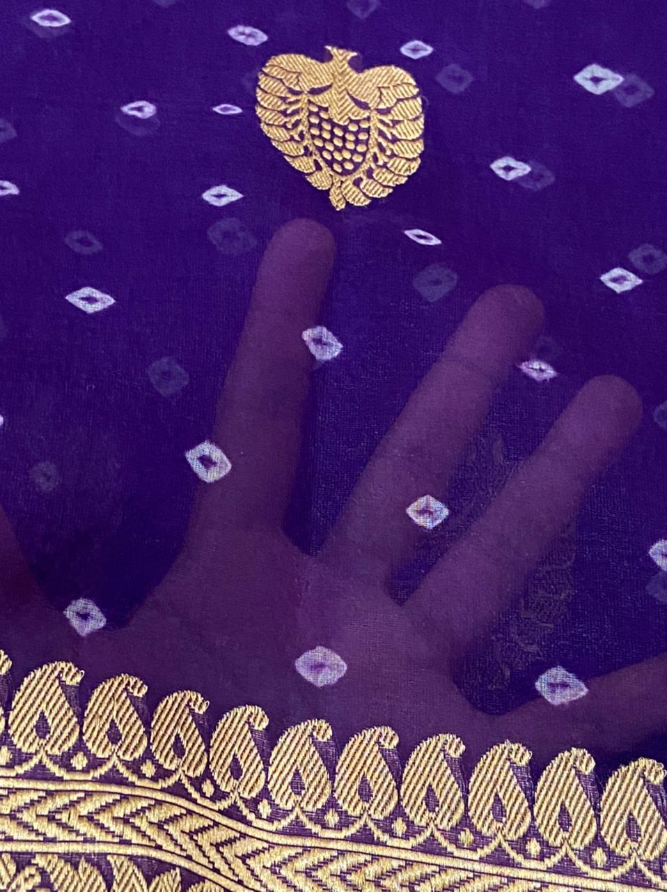 Purple banarsi kora saree SaffronFashionindia