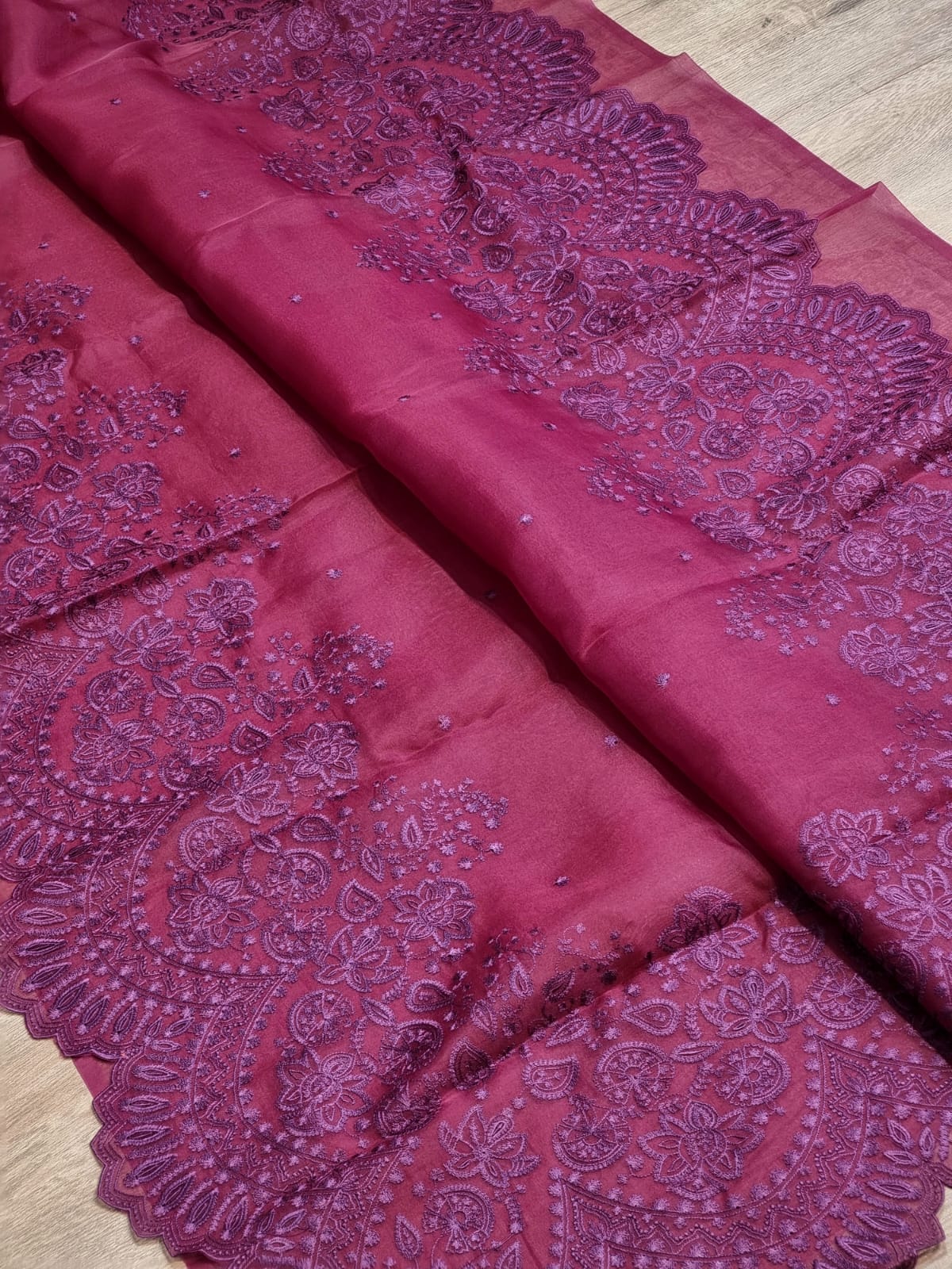 Scalloped inspired organza cutwork saree SaffronFashion