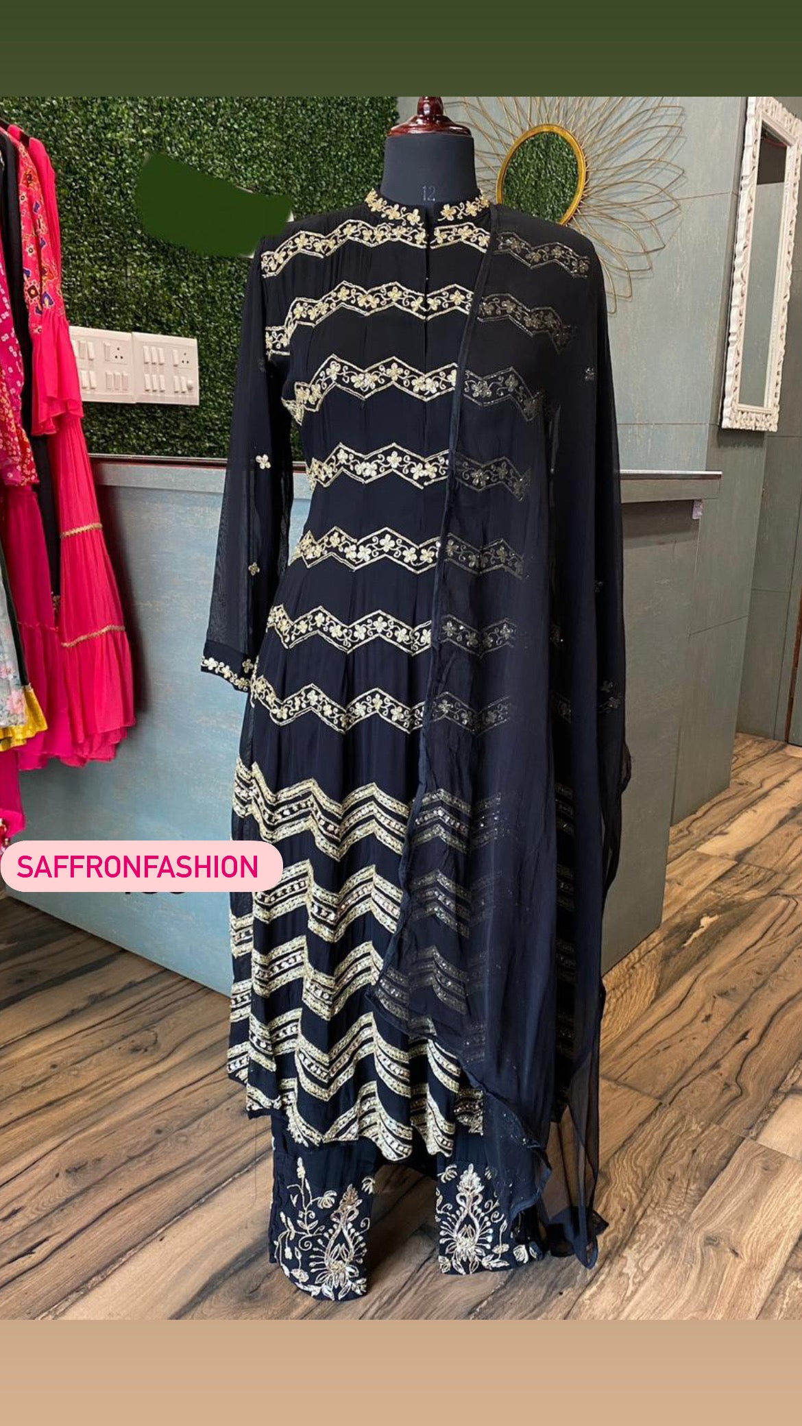 Black embroidered gorgette dress - Saffronfashionindia