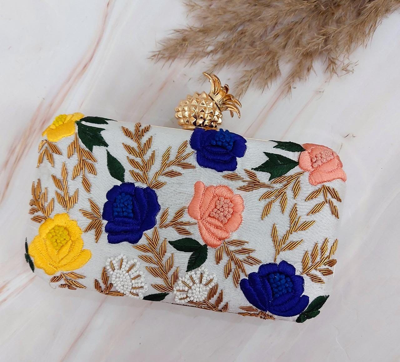 Nilim embroidery clutch - Saffronfashionindia