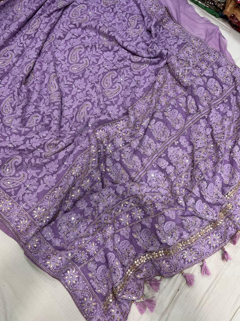 Archie Chikankari gottapatti saree - Saffronfashionindia