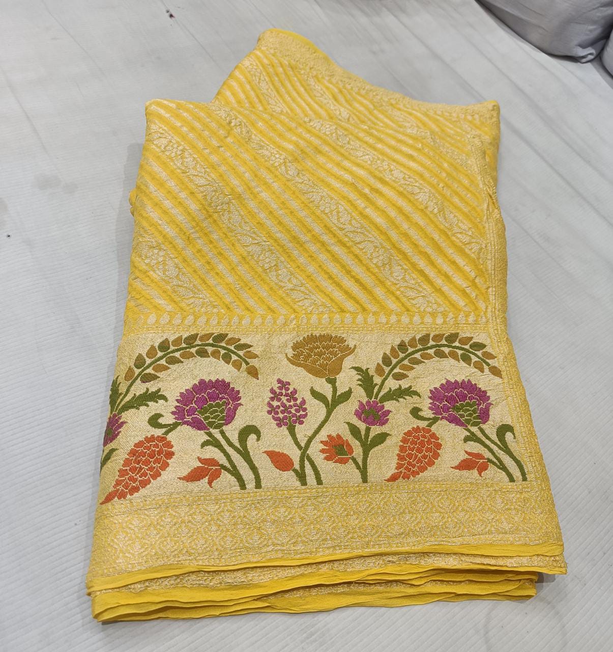 Indian banarsi gorgette saree - Saffronfashionindia