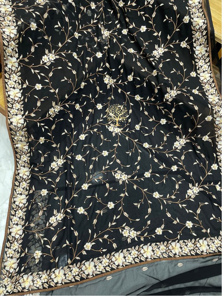 Floral inspired Parsi saree - Saffronfashionindia