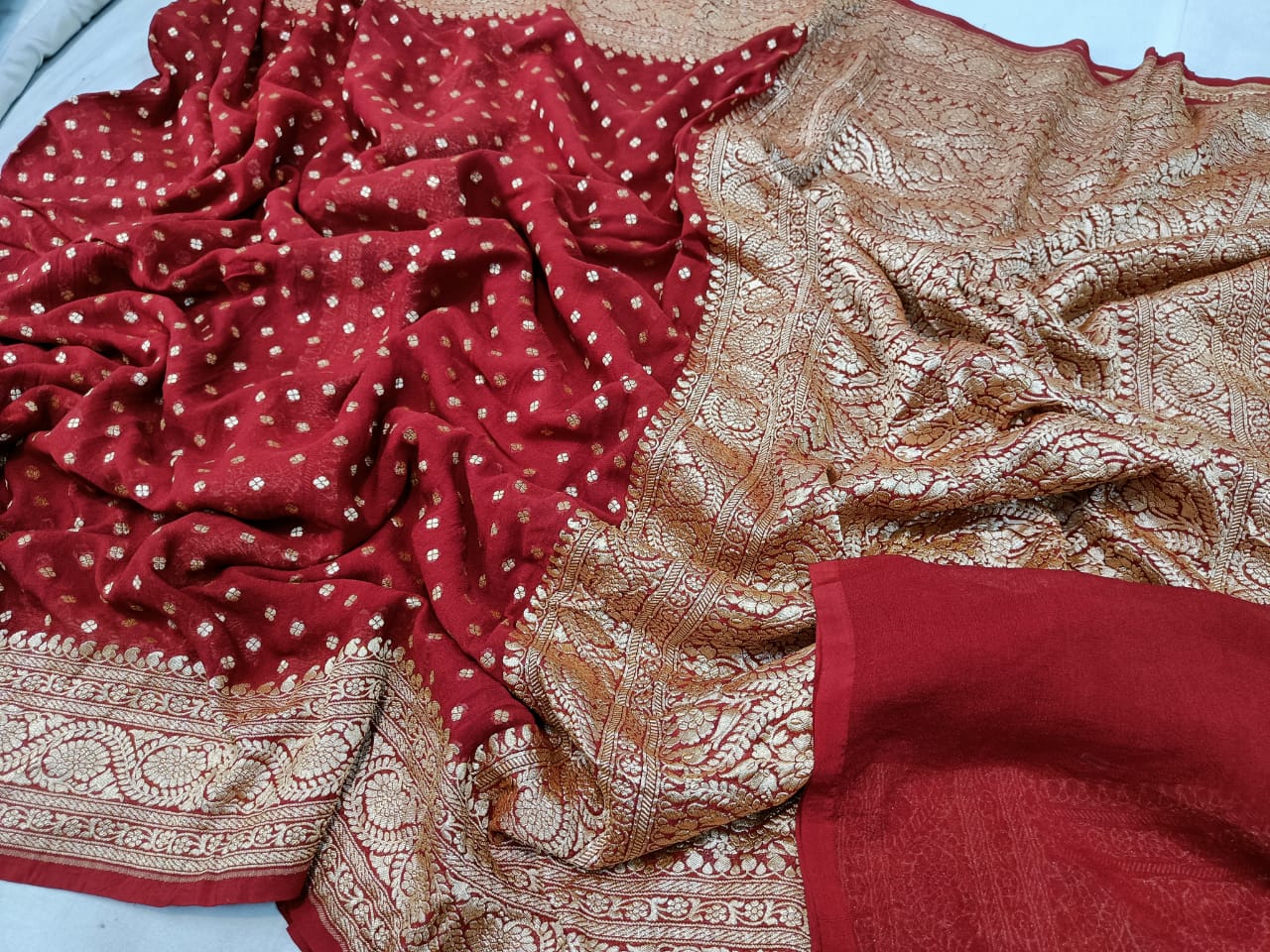 Avira khaddi gorgette saree - Saffronfashionindia