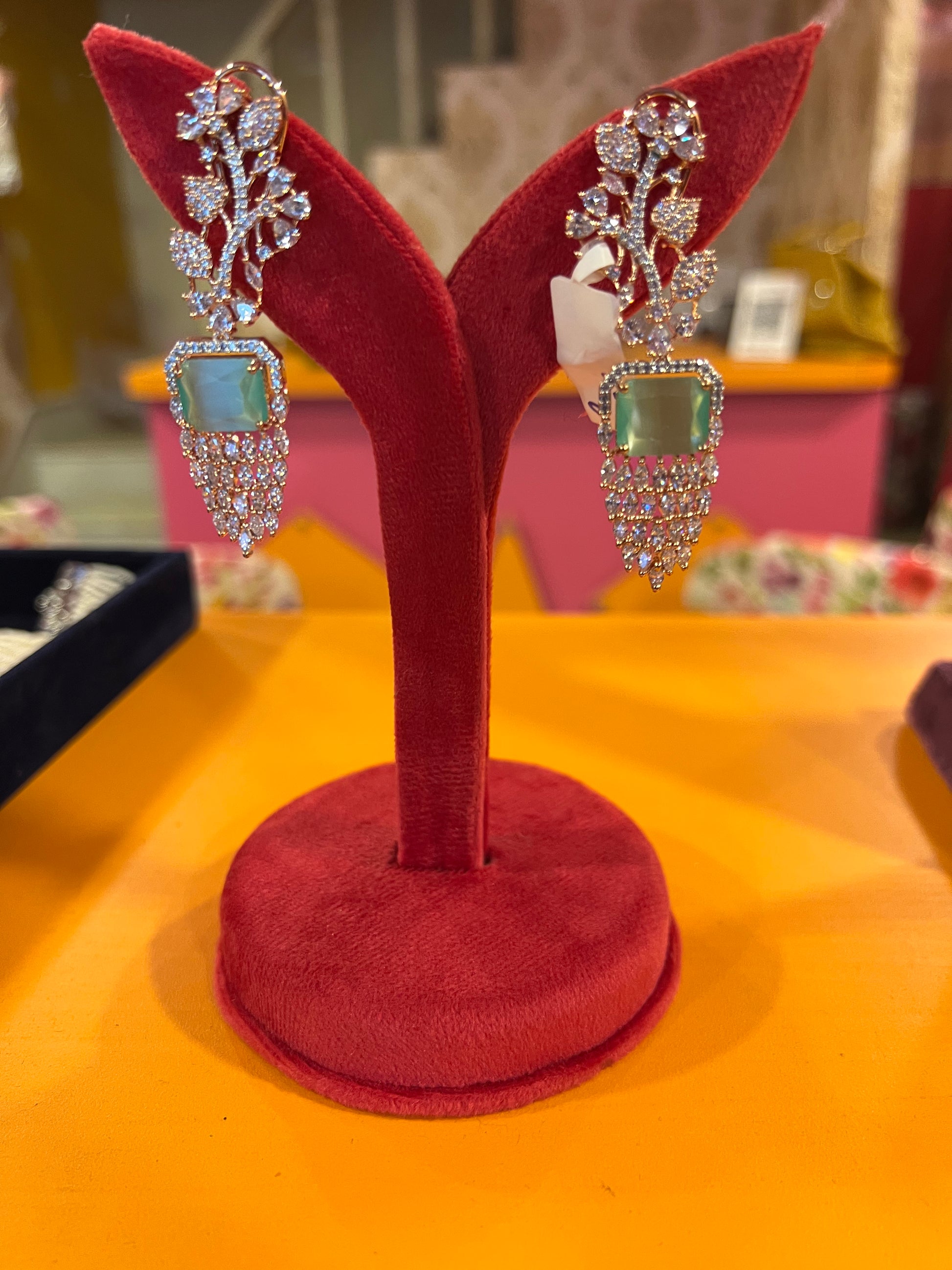 Mint cz earrings - Saffronfashionindia