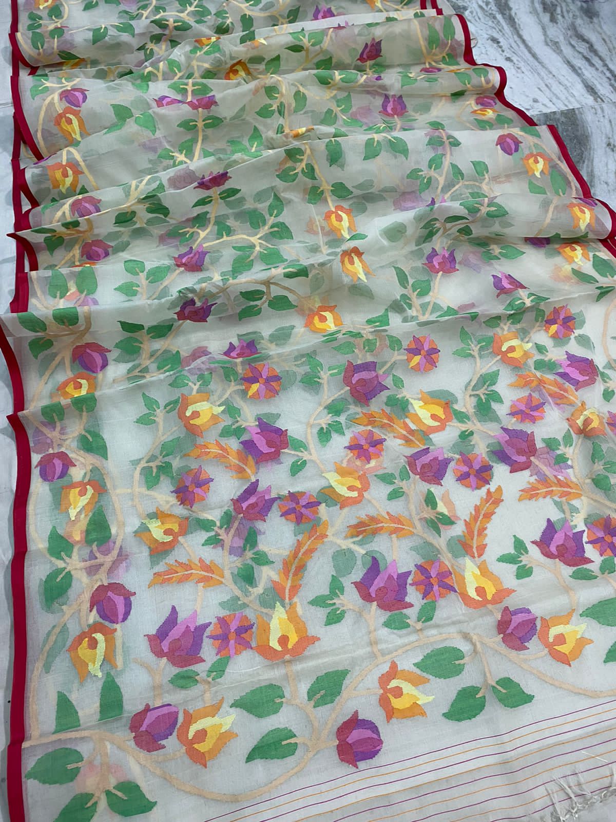 Lehja muslin jamdani saree - Saffronfashionindia