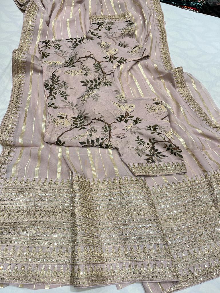 Summer chiffon striped trendy saree - Saffronfashionindia