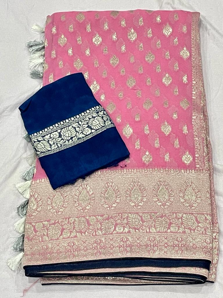 Banarsi khaddi gorgette saree - Saffronfashionindia
