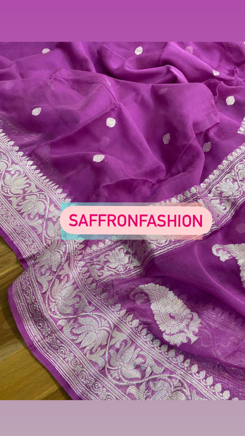 Handmade chiffon banarsi saree - Saffronfashionindia