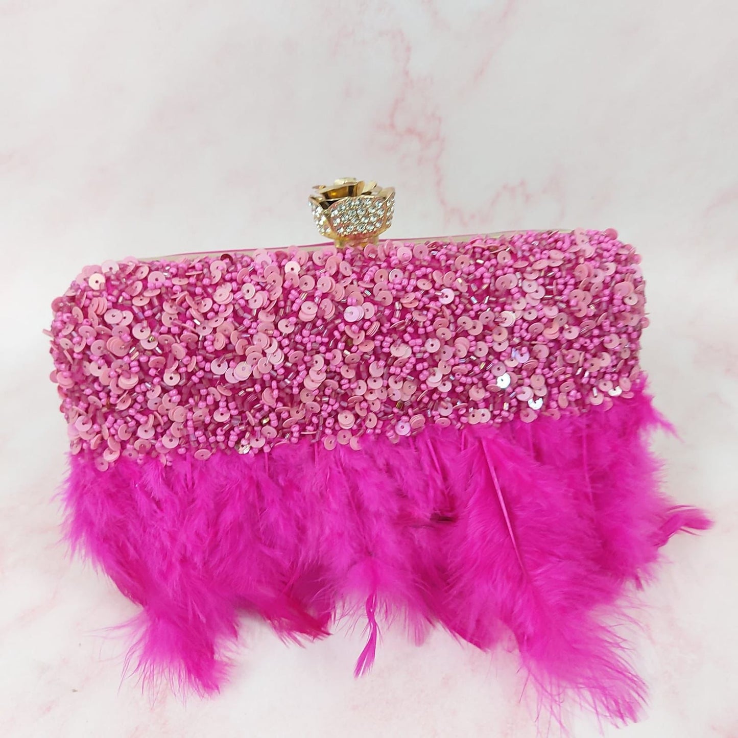 Pink feather clutch - Saffronfashionindia