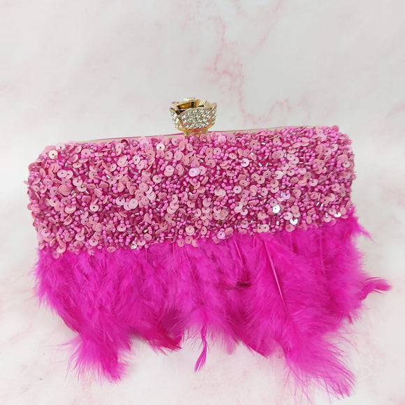 Pink feather clutch