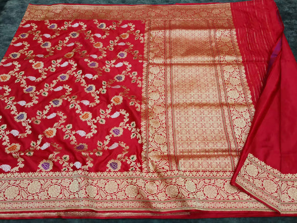 Bridal red Katan handloom saree