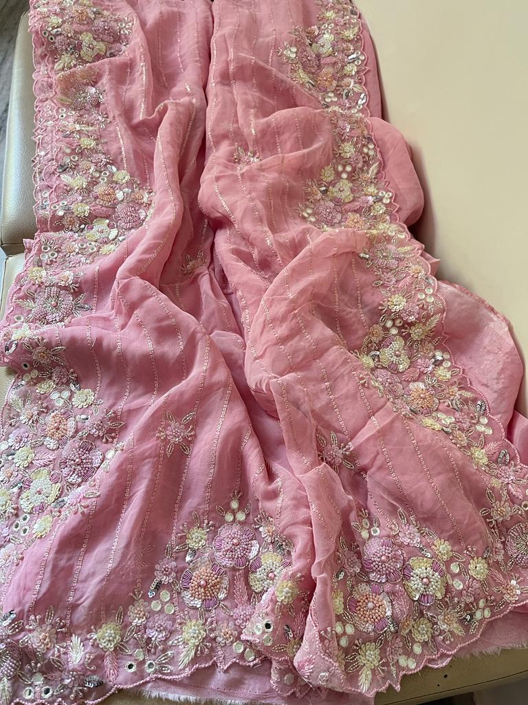 Laima sequence gorgette zardosi saree - Saffronfashionindia