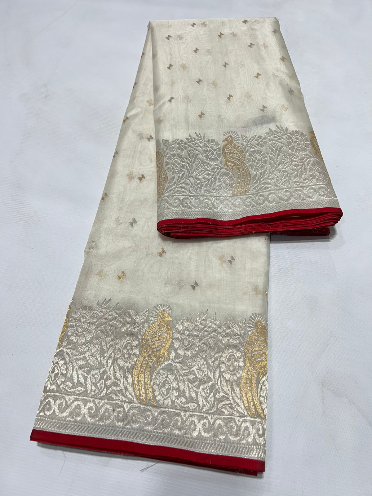 White Chanderi silk saree - Saffronfashionindia