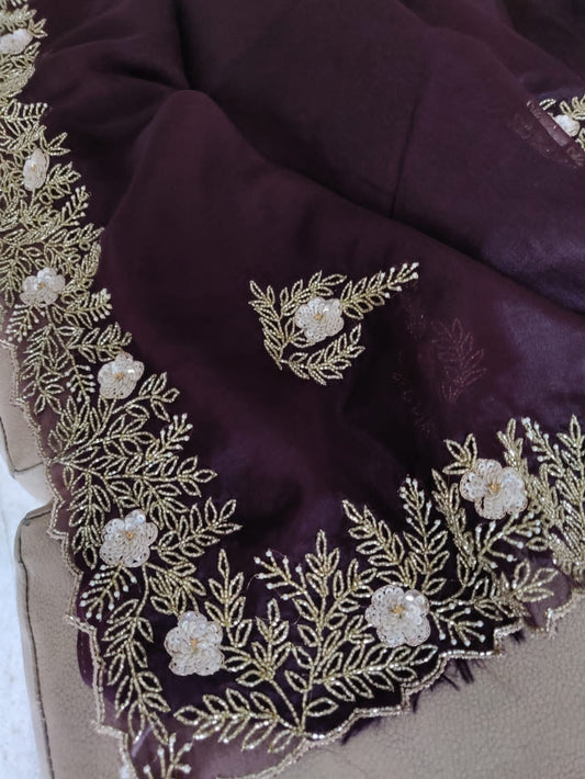 Peshawar purple saree - Saffronfashionindia