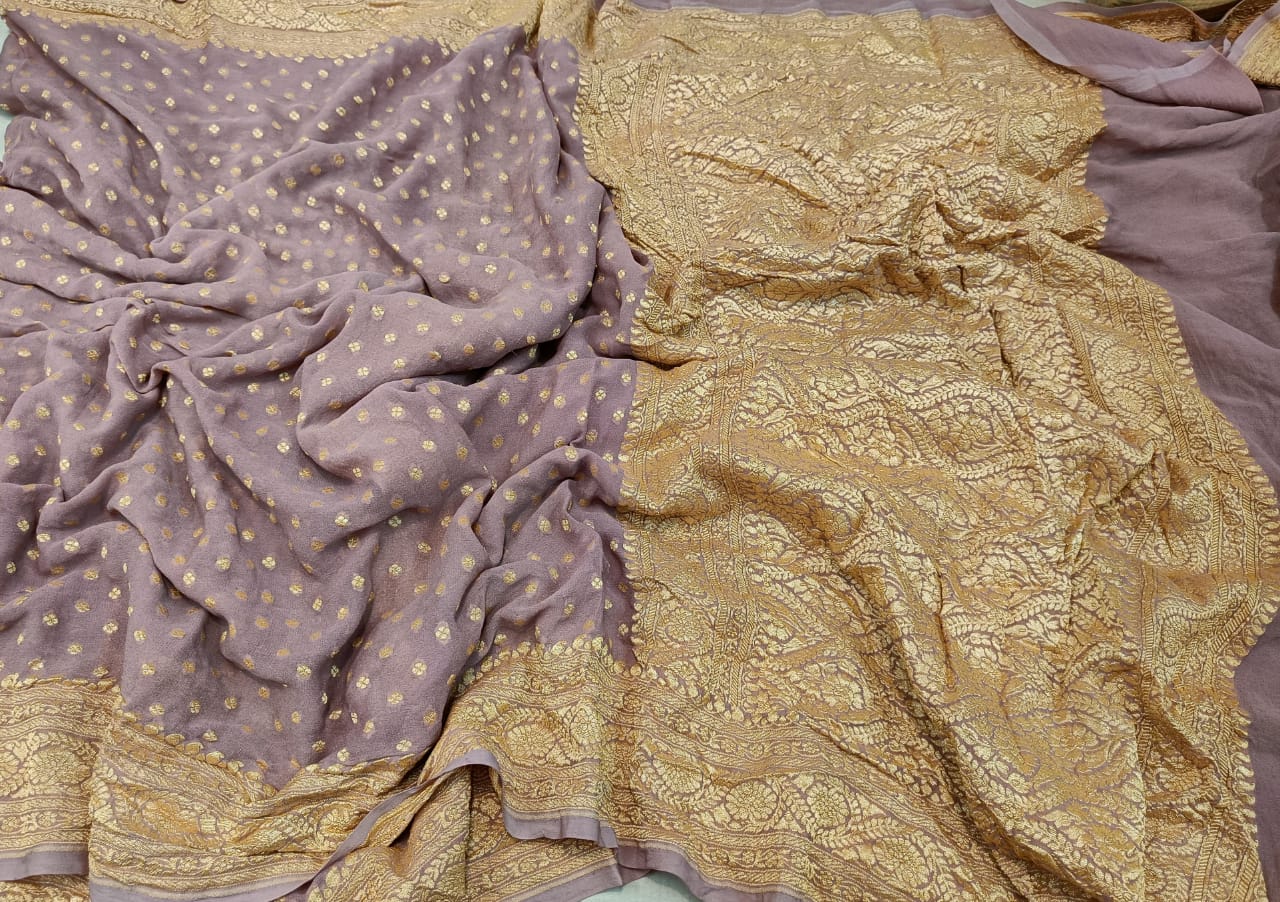 Avira khaddi gorgette saree - Saffronfashionindia