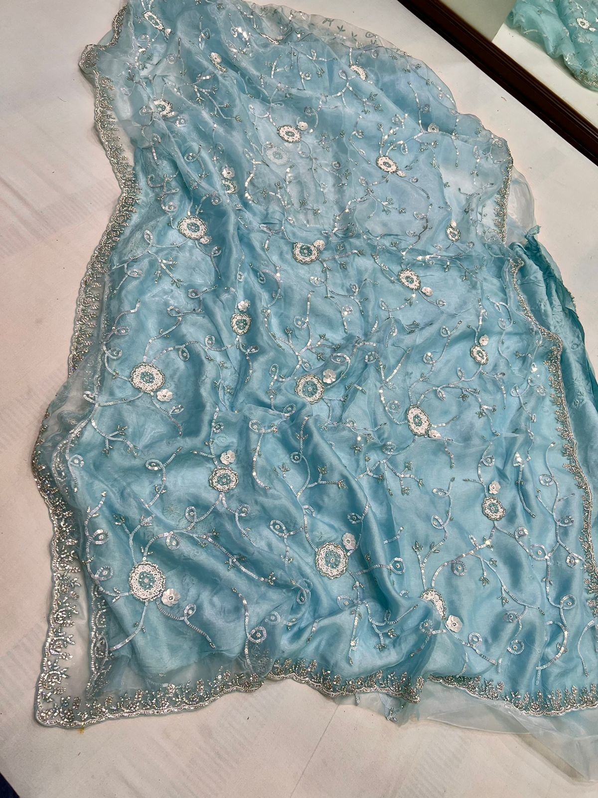 Moti sequence partywear saree - Saffronfashionindia